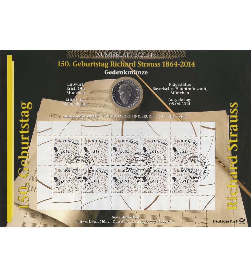 BRD Bund Numisblatt 3/2014 150. Geburtstag Richard Strauss