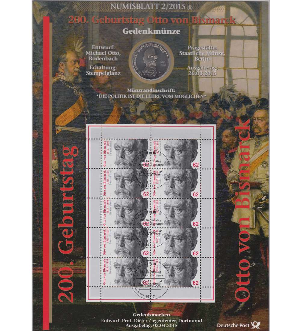 BRD Bund Numisblatt 2/2015 200. Geburtstag Otto von Bismarck