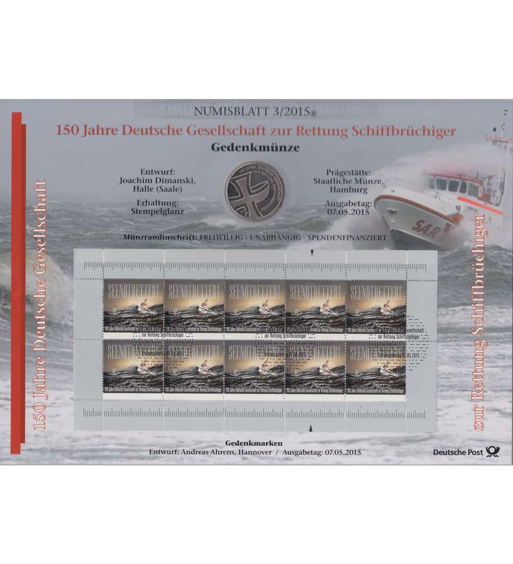 BRD Bund Numisblatt 3/2015 150 Jahre Rettung Schiffbrchiger