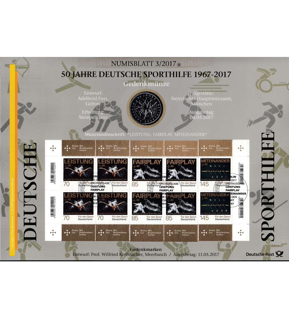BRD Numisblatt 3/2017 50 Jahre deutsche Sporthilfe