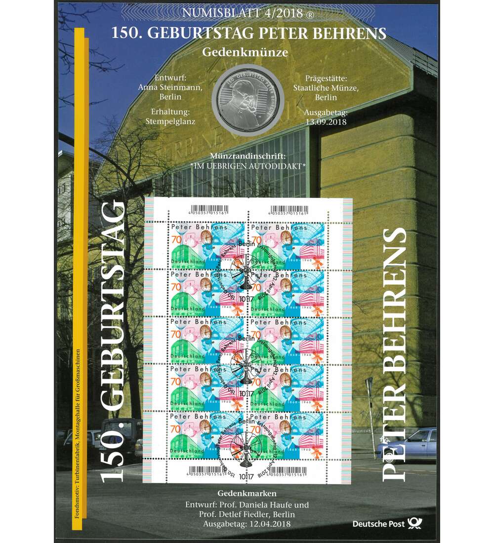 BRD Numisblatt 4/2018 150. Geburtstag Behrens