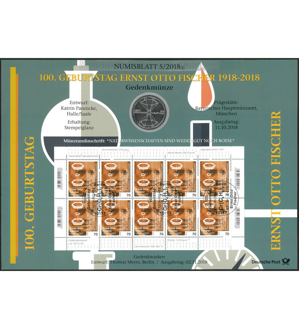 BRD Numisblatt 5/2018 100. Geburtstag Fischer