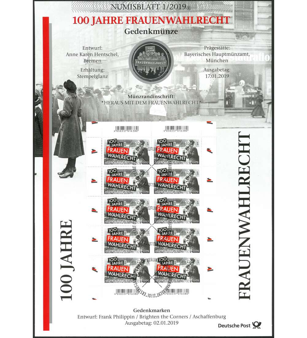 BRD Numisblatt 1/2019 100 Jahre Frauenwahlrecht