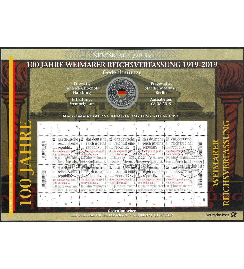 BRD Numisblatt 4/2019 Weimarer Reichsverfassung