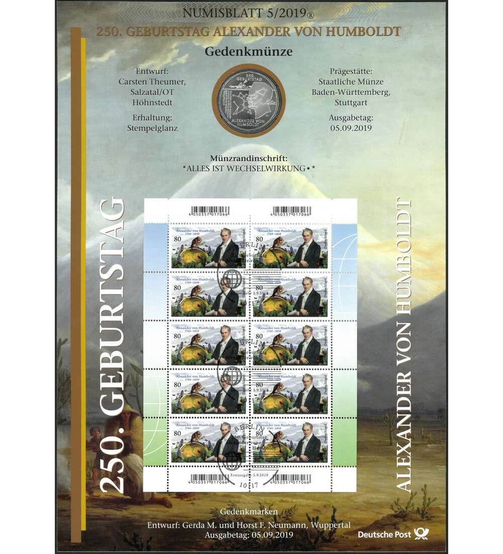 BRD Numisblatt 5/2019 250. Geburtstag von Humboldt
