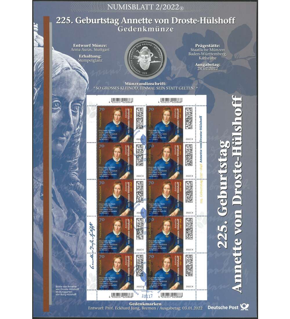 BRD Numisblatt 2/2022 Annette von Droste-Hlshoff