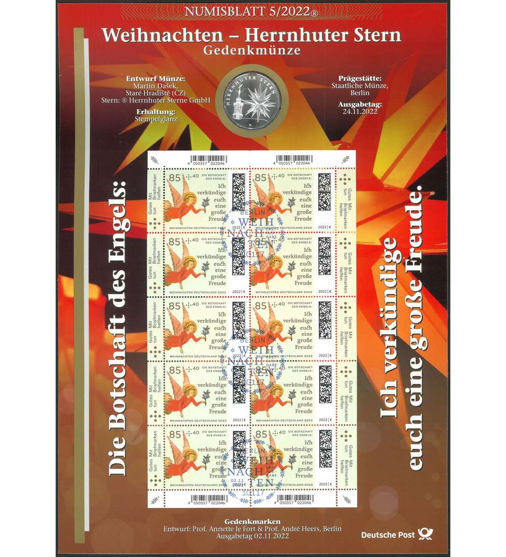 BRD Numisblatt 5/2022 Weihnachten Herrnhuter Stern