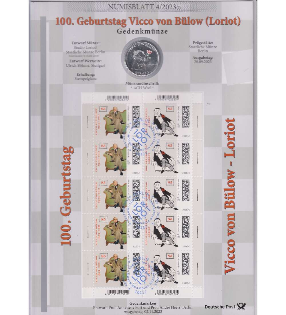 BRD Numisblatt 4/2023 100. Geburtstag von Loriot (Vicco von Blow)