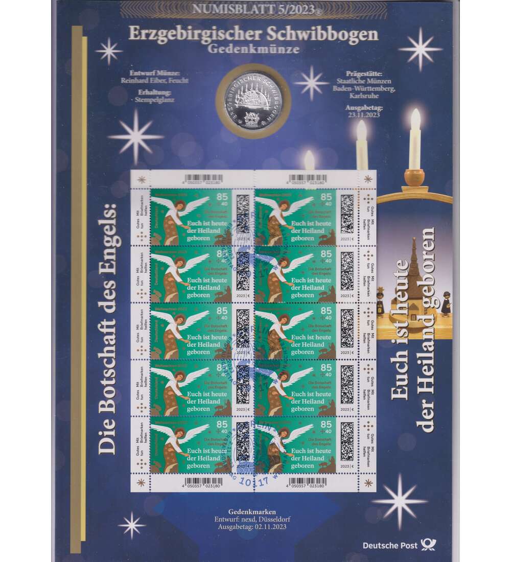 BRD Numisblatt 5/2023 Erzgebirgischer Schwibbogen