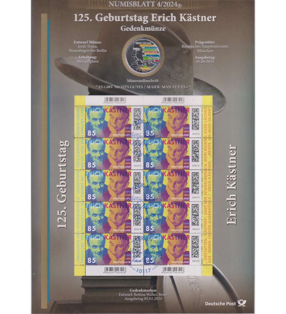 BRD Numisblatt 4/2024 125 Geburtstag Erich Kstner