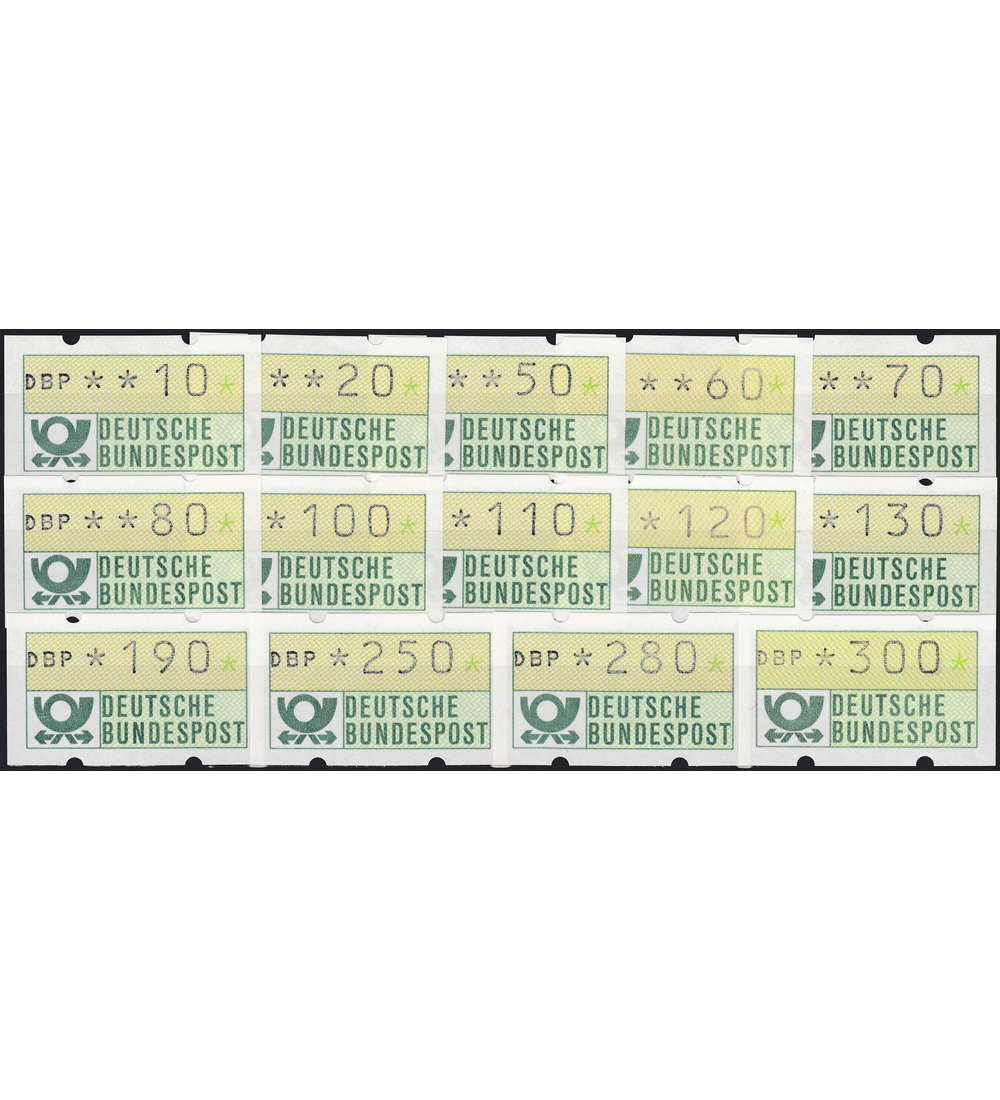 BRD Bund ATM1.1 hu VS3 postfrisch ** mit rckseitiger Nummer 10/20/50/60/70/80/100/110/120/ 130/190/250/280/300 Pfennig