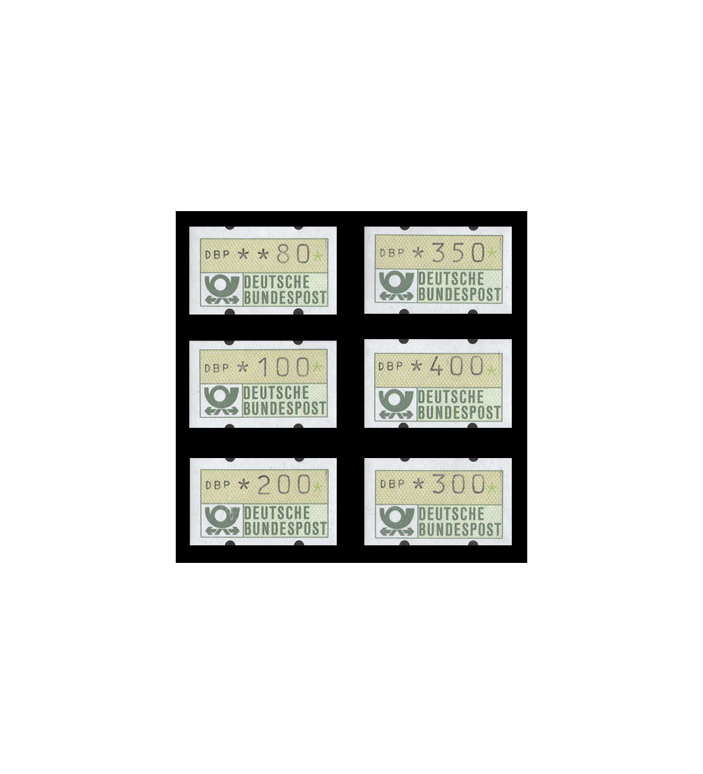 BRD Bund ATM1.1 hu VS9 postfrisch** mit rckseitiger Nummer 80/100/200/300/350/400 Pfennig DBP normal/gelber Gummi