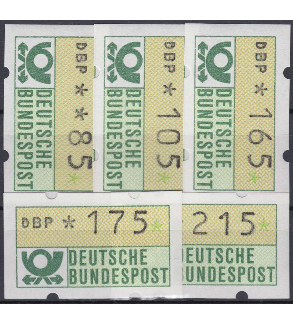 BRD Bund ATM 1.1 hv VS7 postfrisch ** 85/105/165/175/215 Pfennig DBP normal/wei�er Gummi
