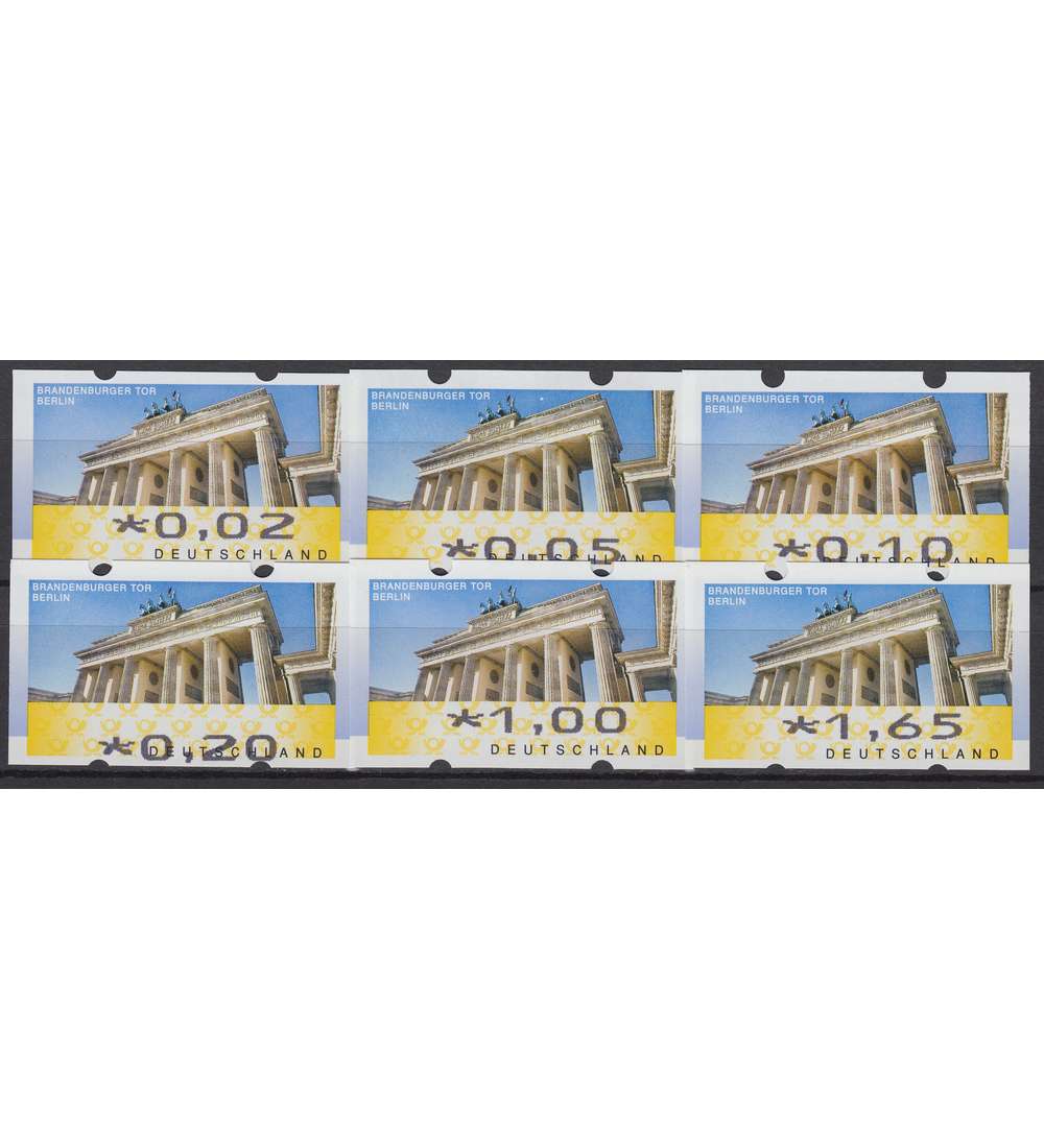 BRD Bund ATM 6 VS4 postfrisch ** 002/005/010/020/100/165 Cent Brandenburger Tor mit rckseitiger Nr.