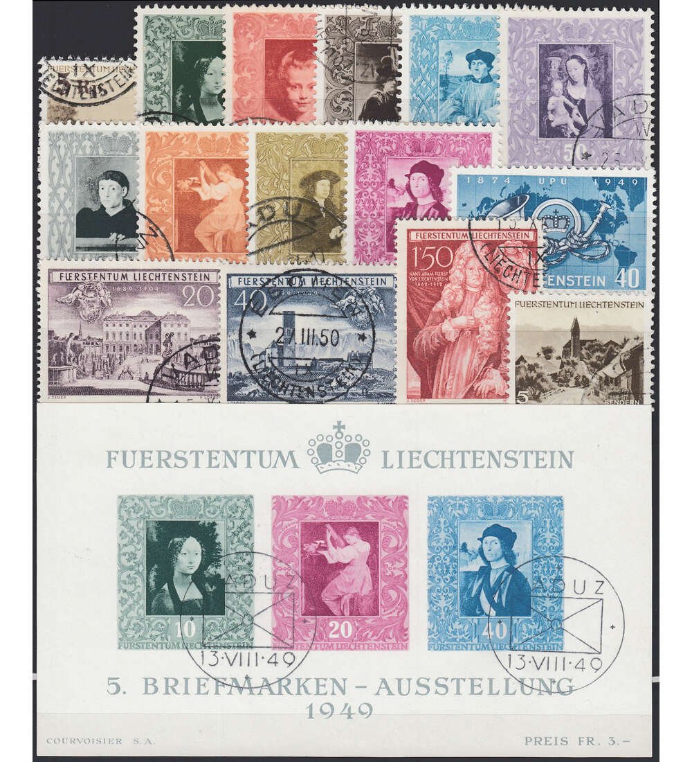 Liechtenstein 1949 gestempelt  Nr. 267-284 incl. Block 5