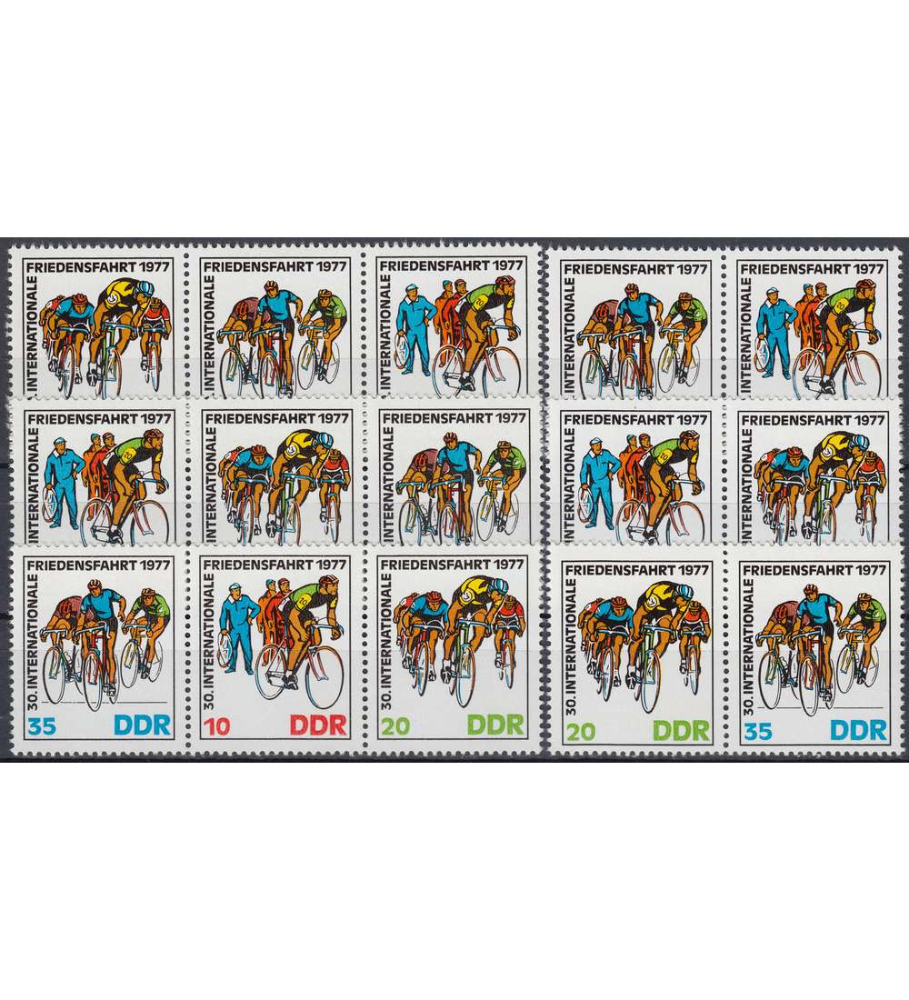 DDR ZD  Nr. 2216-2218 postfrisch **  Friedensfahrt 1977  WZd 343 - WZd 348, 6 Kombinat.