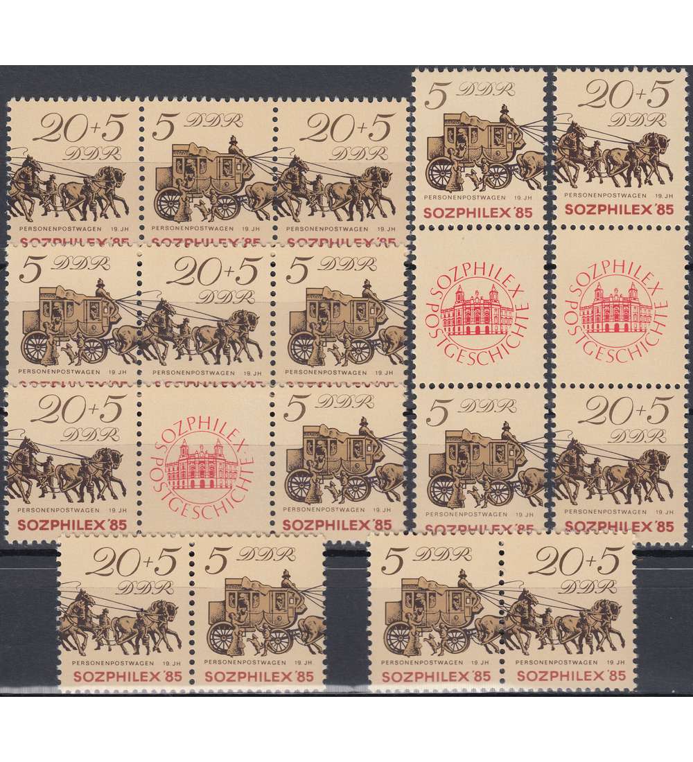 DDR ZD  Nr. 2965-2966 postfr.  SOZPHILEX 1985               W 16 - SZ 22, 7 Kombinationen