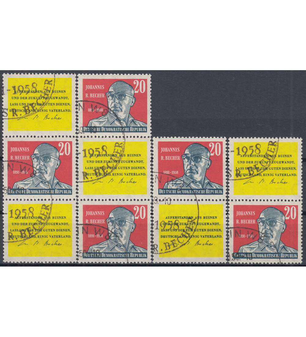 DDR ZD Nr. 732 gestempelt      Becher 1959                  SZd A9 - SZd 11, 4 Kombinationen