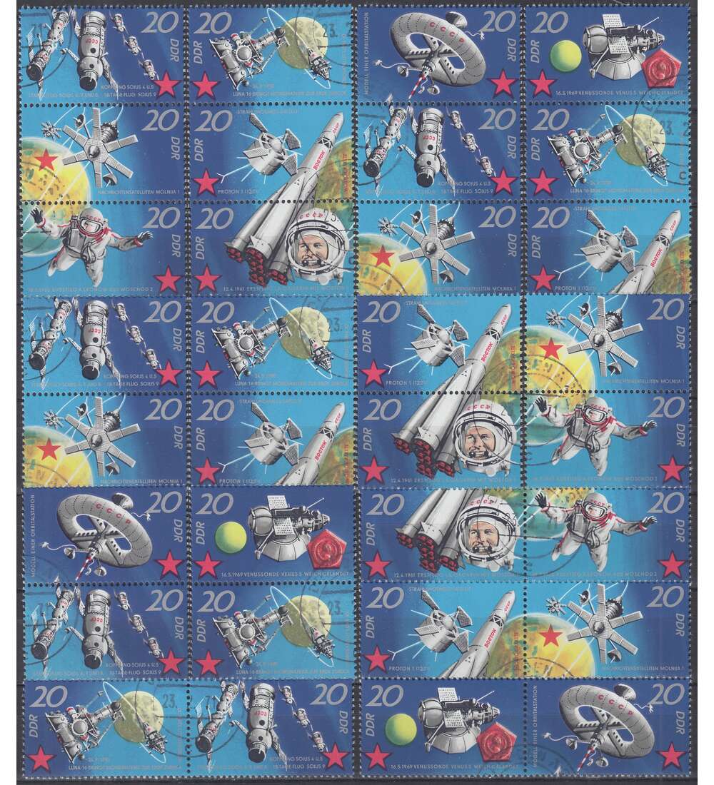 DDR ZD Nr. 1636-1643 gestempelt Weltraum 1971 WZd 240 - SZd 115, 14 Kombinationen