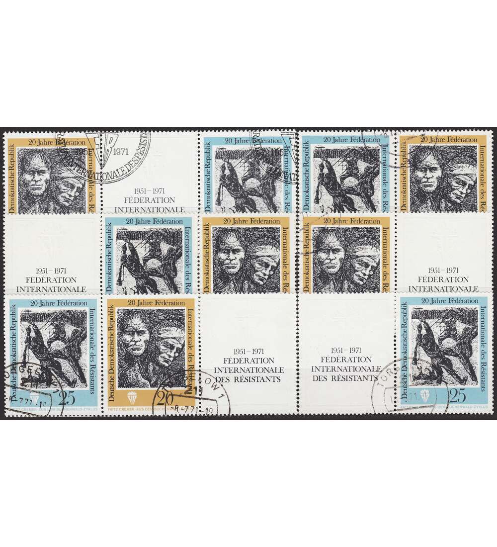 DDR ZD Nr. 1680-1681 gestempelt  Widerstandskmpfer 1971      WZd 248 - WZd 253, 6 Kombinationen