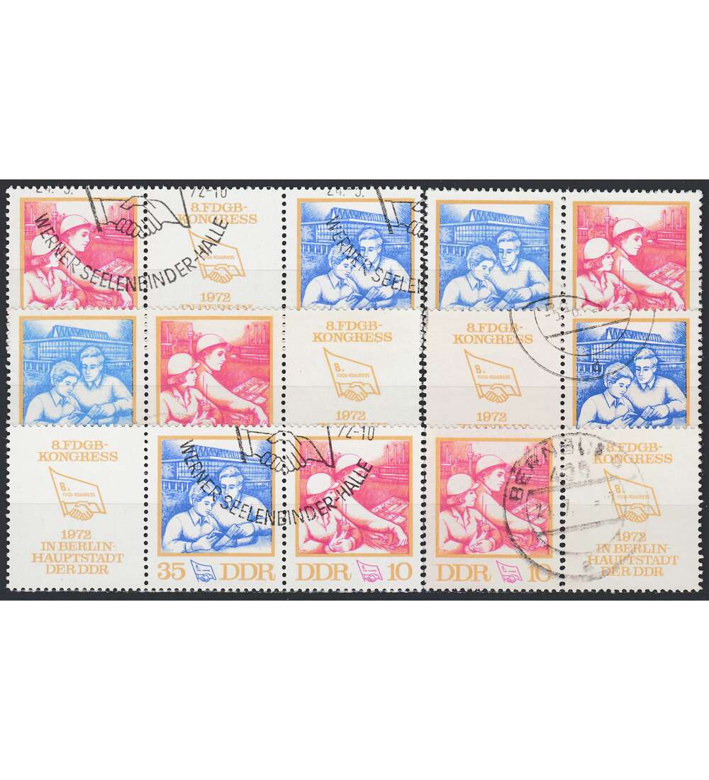 DDR ZD Nr. 1761-1762 gestempelt  FDGB 1972 WZd 263 - WZd 268, 6 Kombinationen