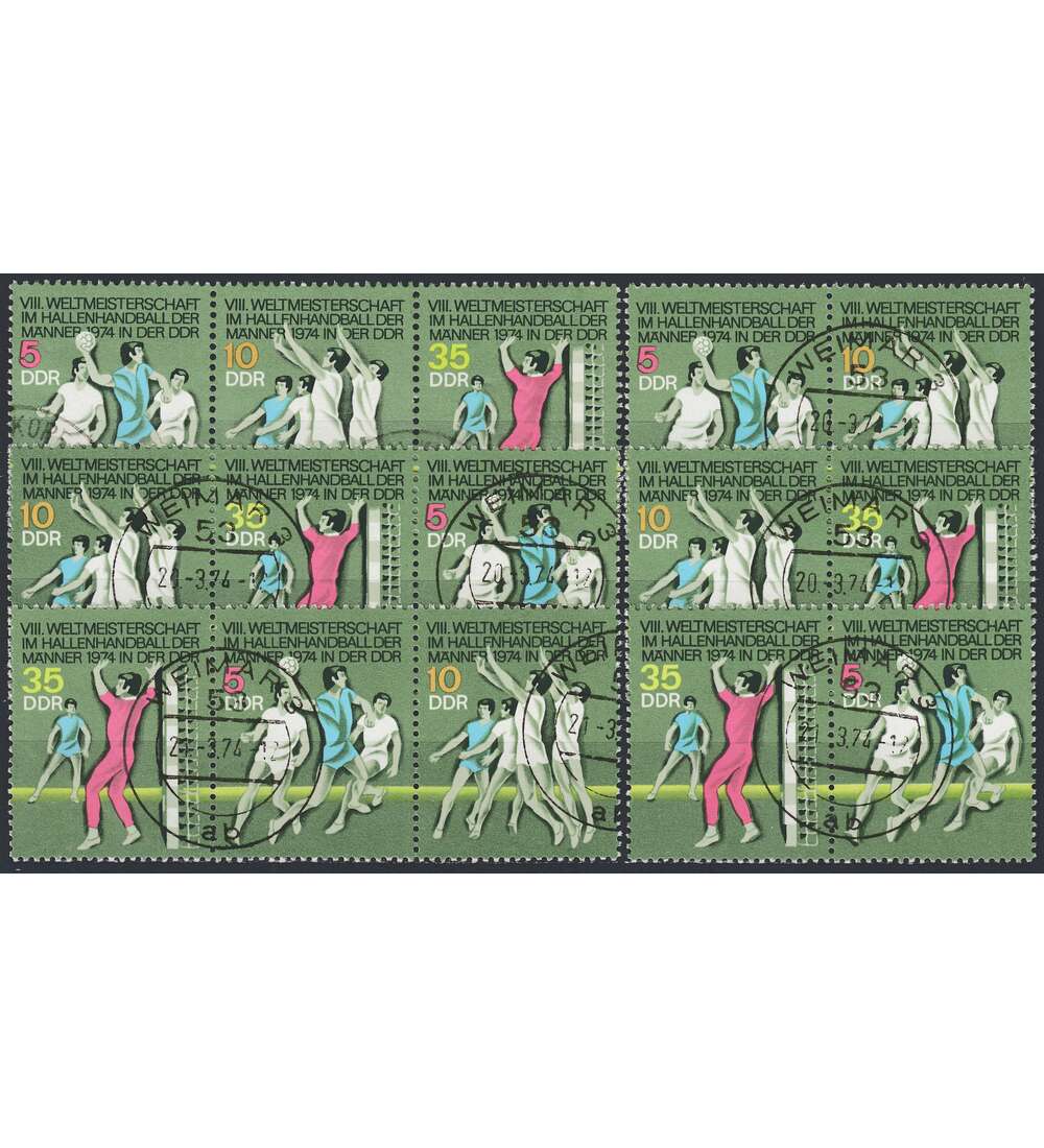 DDR ZD  Nr. 1928-1930 gestempelt Handball WM 1974             WZd 296 - WZd 301, 6 Kombinationen