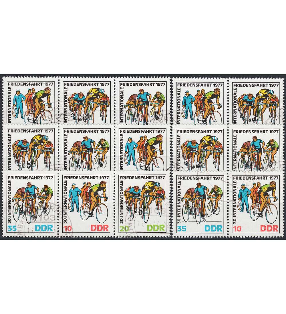 DDR ZD  Nr. 2216-2218 gestempelt Friedensfahrt 1977 WZd 343 - WZd 348, 6 Kombinationen