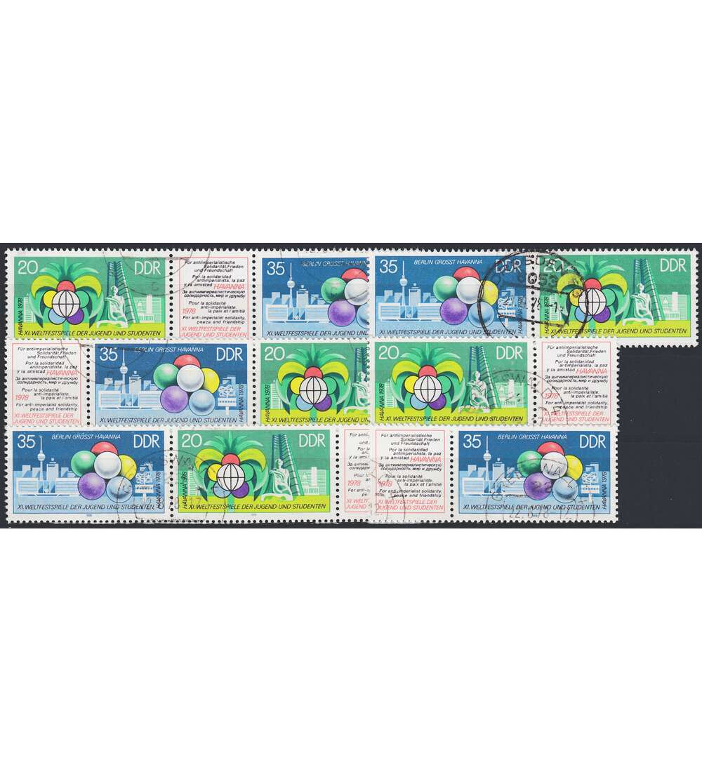 DDR ZD Nr. 2345-2346 gestempelt Weltfestspiele 1978 WZd 376 - WZd 381, 6 Kombinationen