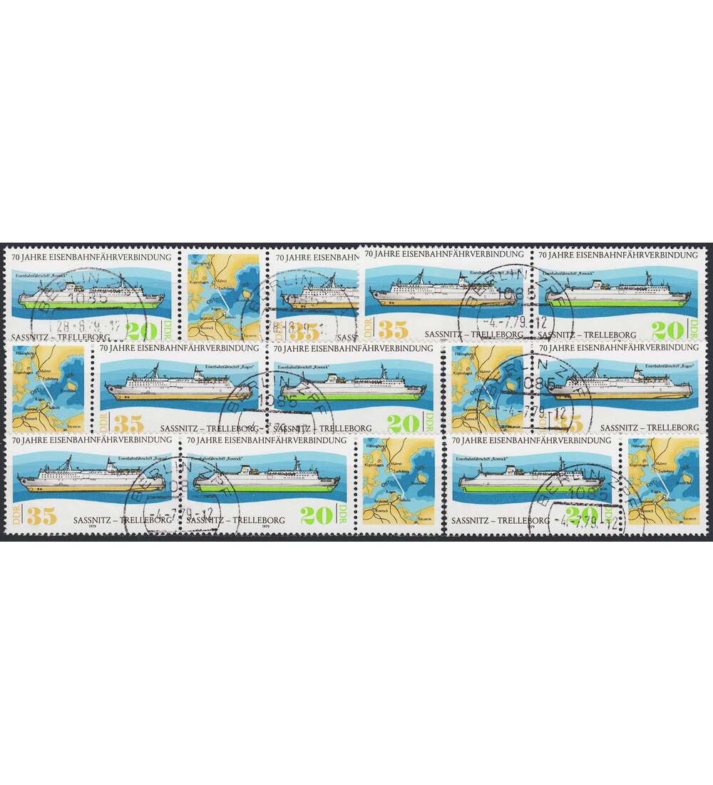 DDR ZD Nr. 2429-2430 gestempelt Eisenbahnf�hren 1979 WZd 417 - WZd 422, 6 Kombinationen