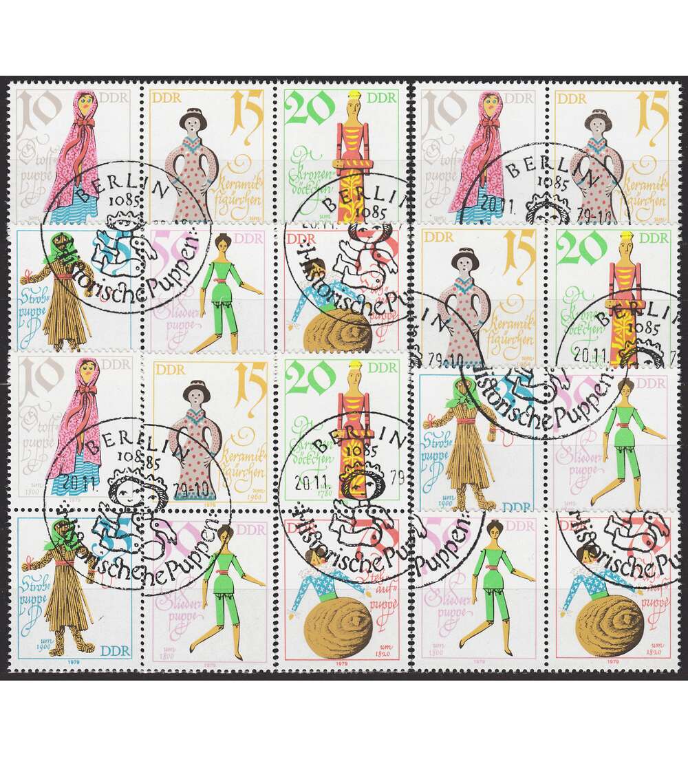 DDR ZD Nr. 2472-2477 gestempelt Historische Puppen 1979 WZd 439 - SZd 201, 9 Kombinationen