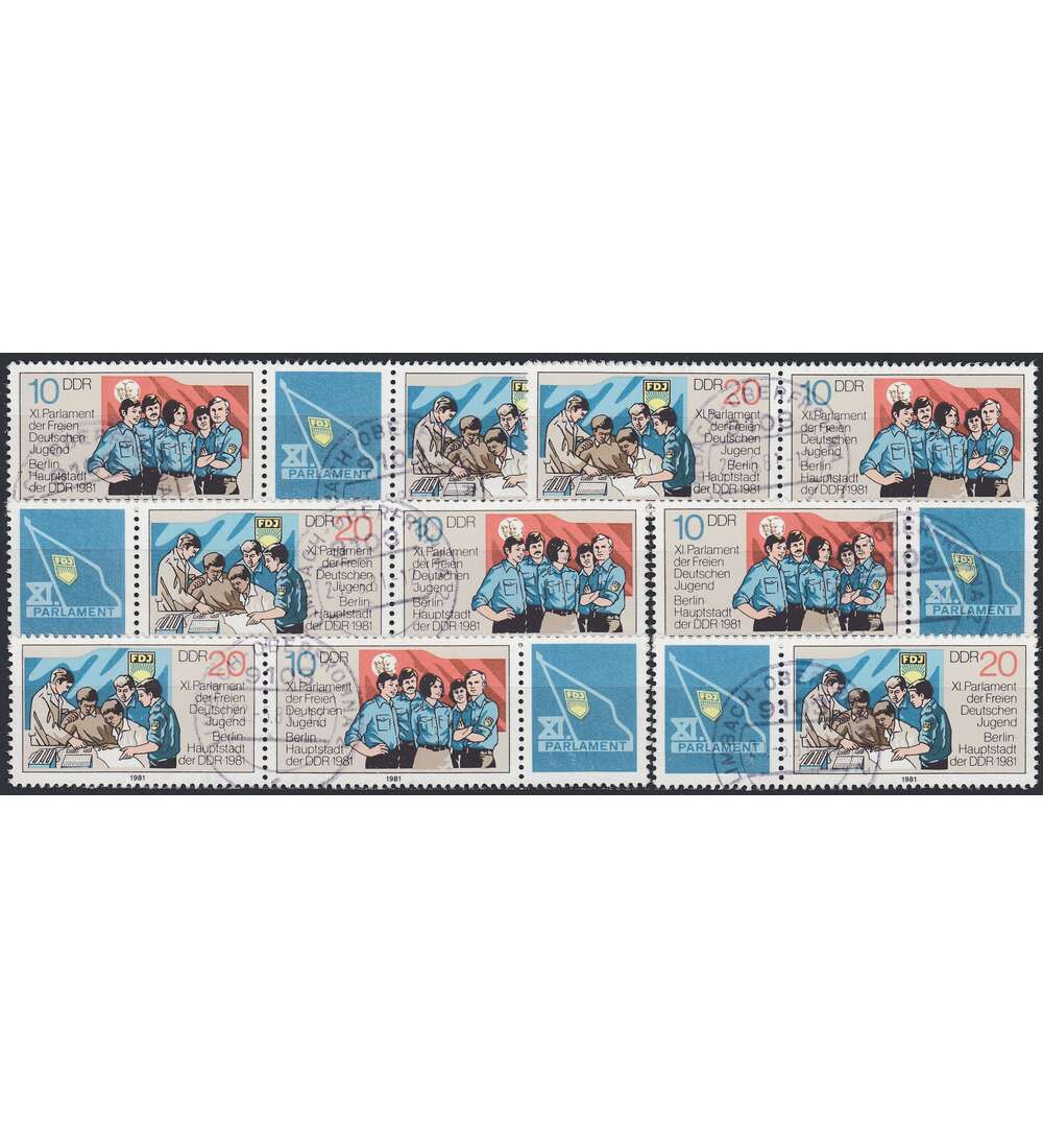 DDR ZD  Nr. 2609-2610 gestempelt FDJ 1981 WZd 493 - WZd 498, 6 Kombinationen