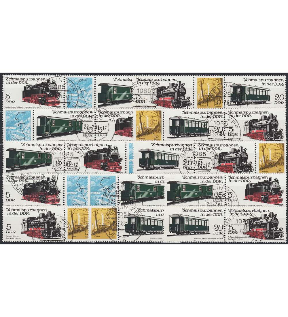 DDR ZD  Nr. 2629-2632 gestempelt Schmalspurbahnen 1981 WZd 505 - WZd 516, 12 Kombinationen