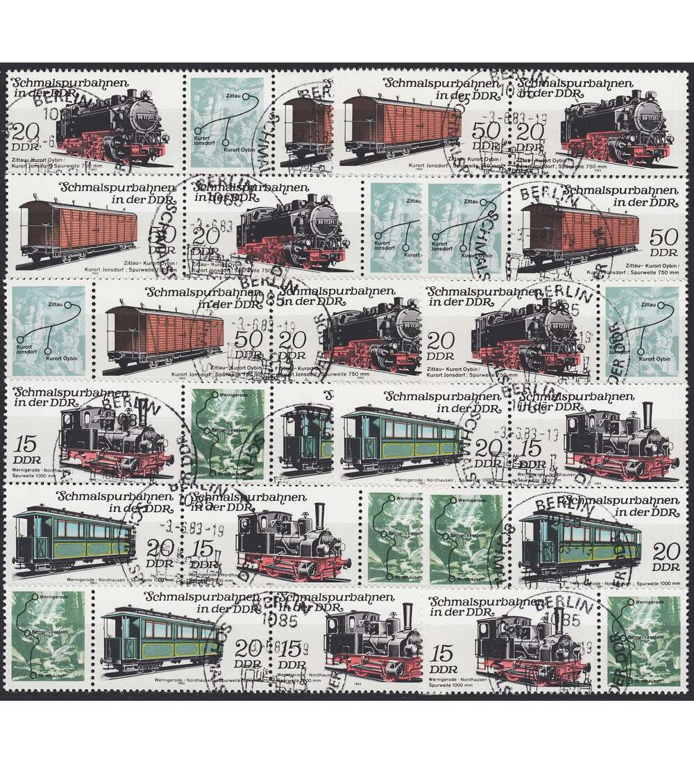 DDR ZD  Nr. 2792-2795 gestempelt Schmalspurbahnen 1983 WZd 556 - WZd 567, 12 Kombinationen