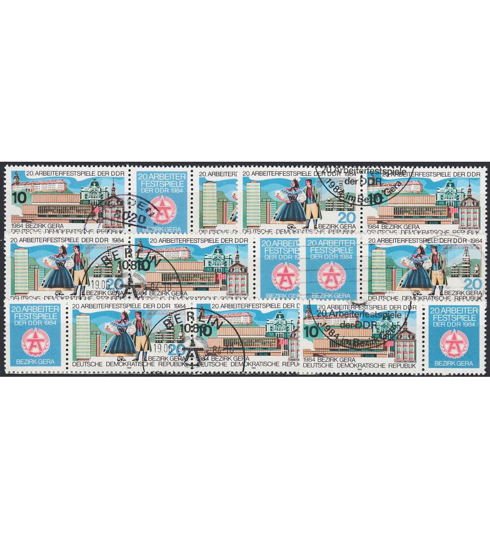 DDR ZD  Nr. 2880-2881 gestempelt Arbeiterfestspiele 1984 WZd 594 - WZd 599, 6 Kombinationen