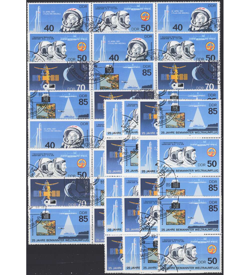 DDR ZD  Nr. 3005-3008 gestempelt Weltraum 1986 WZd 668 - SZd 321, 16 Kombinationen