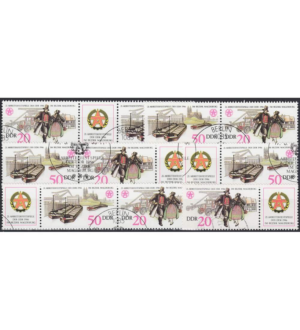 DDR ZD  Nr. 3028-3029 gestempelt Arbeiterfestspiele 1986 WZd 676 - WZd 681, 6 Kombinationen