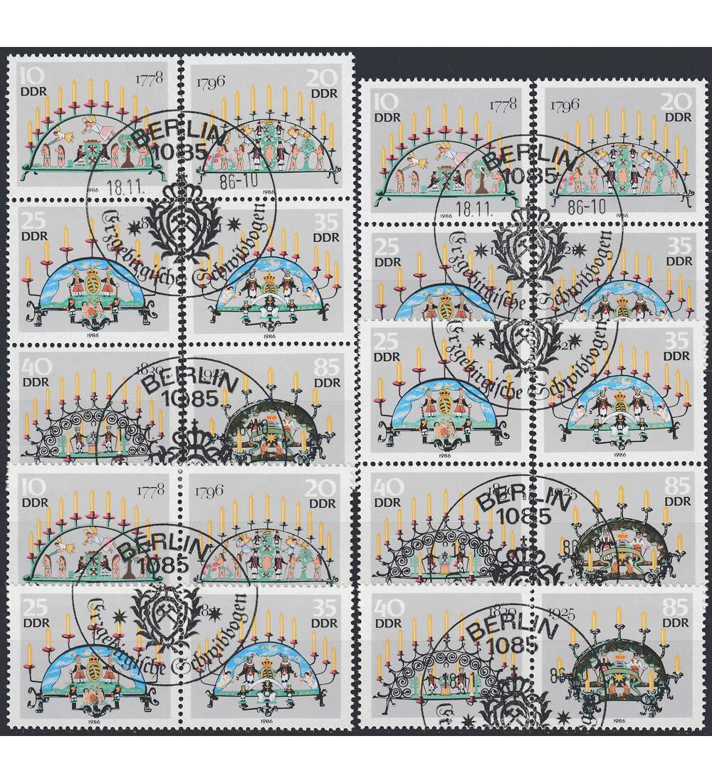 DDR ZD  Nr. 3057-3062 gestempelt Schwibbogen 1986 WZd 696 - SZd 331, 9 Kombinationen