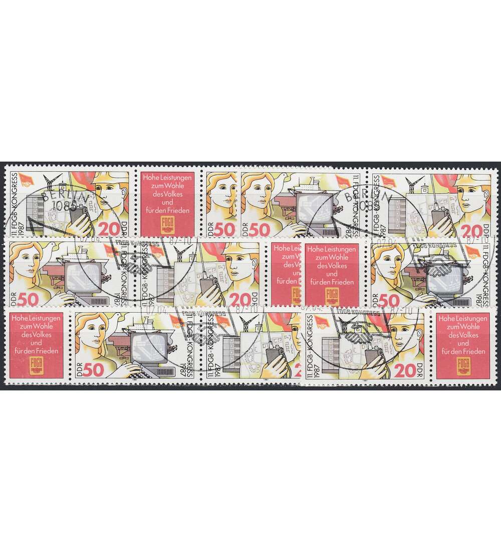 DDR ZD  Nr. 3086-3087 gestempelt FDGB 1987 WZd 707 - WZd 712, 6 Kombinationen