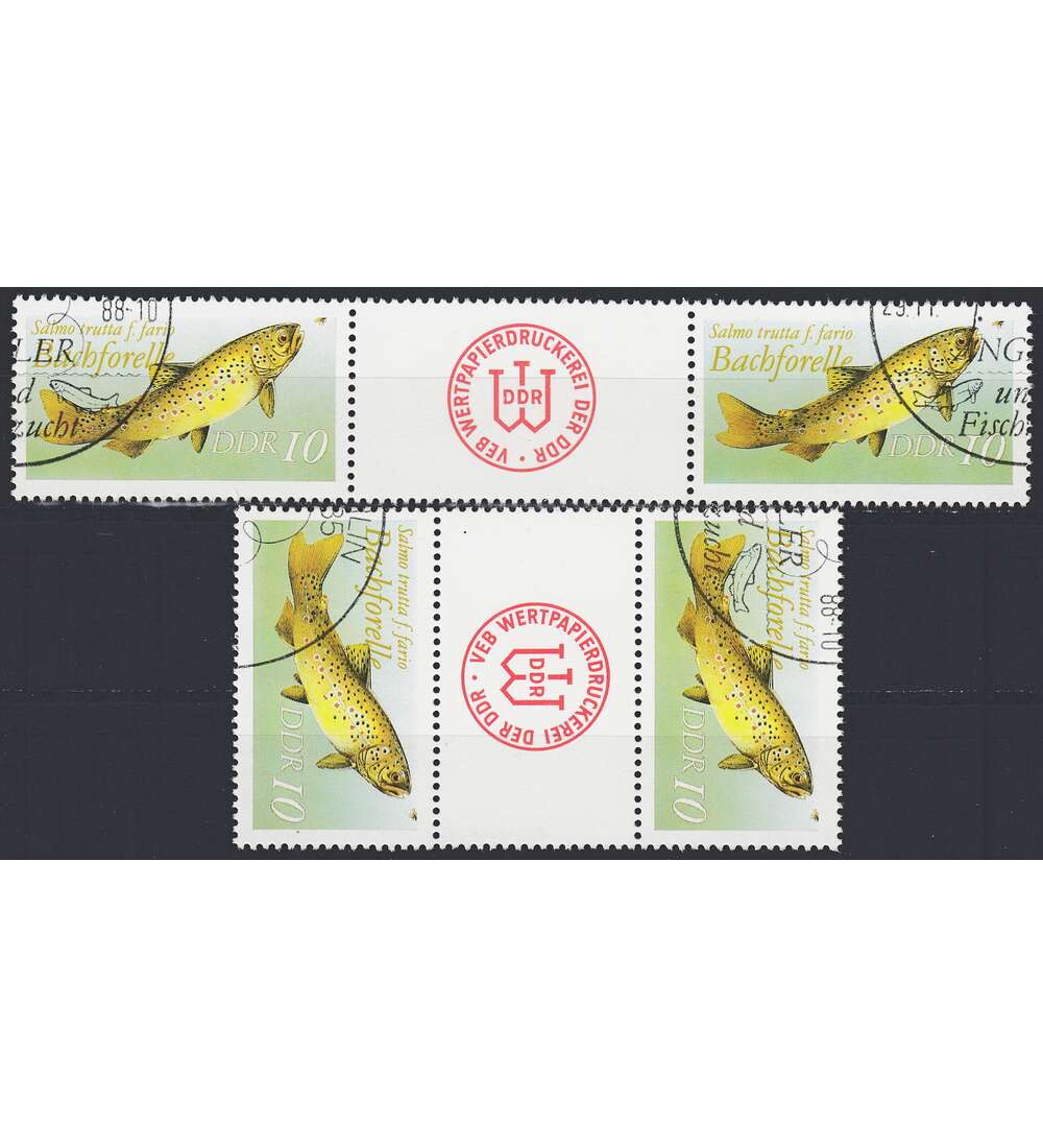 DDR ZD  Nr. 3096 gestempelt Swasserfische 1987 WZ 20 - SZ 23, 2 Kombinationen
