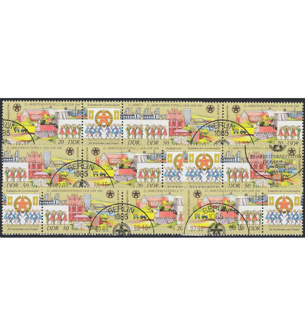 DDR ZD  Nr. 3168-3169 gestempelt Arbeiterfestspiele 1988 WZd 741 - WZd 746, 6 Kombinationen