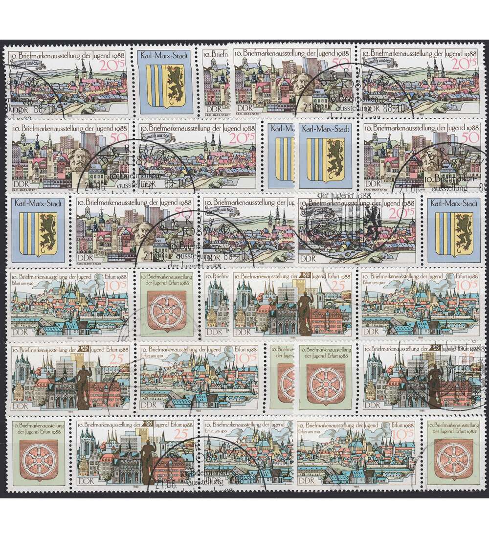 DDR ZD  Nr. 3173-3176 gestempelt Ausstellung 1988 WZd 747 - WZd 758, 12 Kombinationen