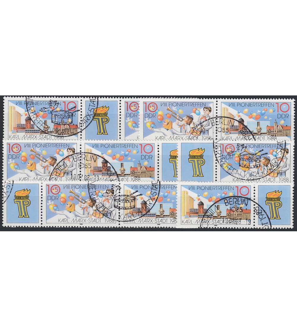 DDR ZD  Nr. 3181-3182 gestempelt Pioniertreffen 1988 WZd 759 - WZd 764, 6 Kombinationen