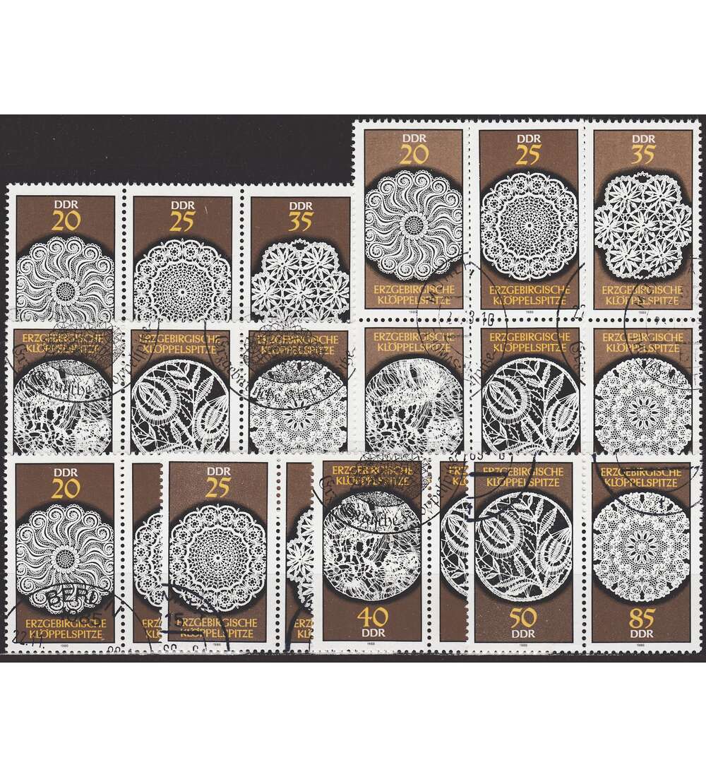 DDR ZD  Nr. 3215-3220 gestempelt Kl�ppelspitzen 1988 WZd 773 - SZd 361, 9 Kombinationen