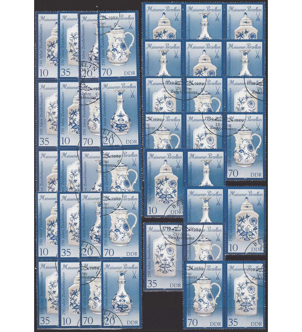 DDR ZD Nr. 3241II-3244II gestempelt Meissener Porzellan 1989 WZd 787 - SZd 377, 16 Kombinationen