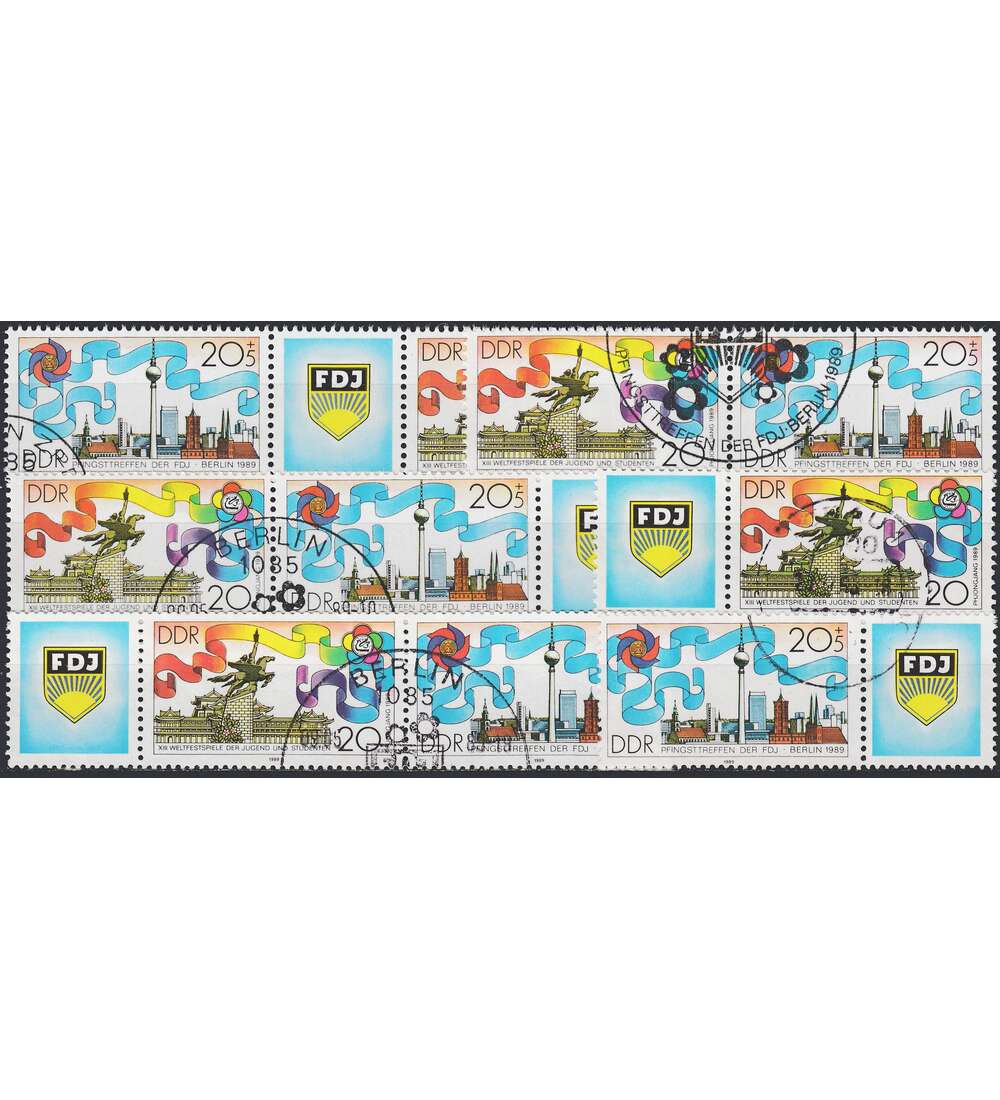 DDR ZD  Nr. 3248-3249 gestempelt FDJ 1989 WZd 795 - WZd 800, 6 Kombinationen