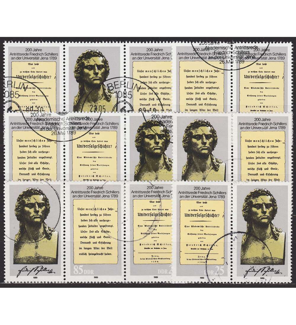 DDR ZD  Nr. 3254-3255 gestempelt Schiller 1989 WZd 807 - WZd 812, 6 Kombinationen