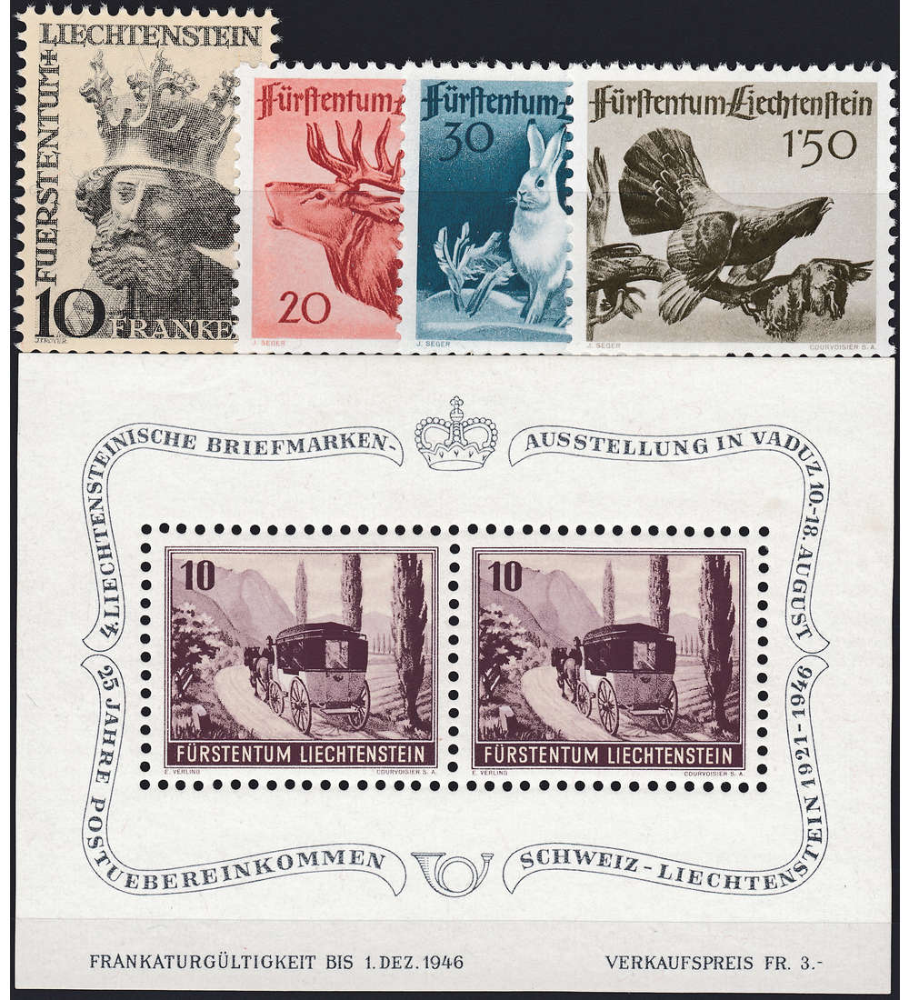 Liechtenstein 1946 postfrisch Nr. 247-251 Block 4