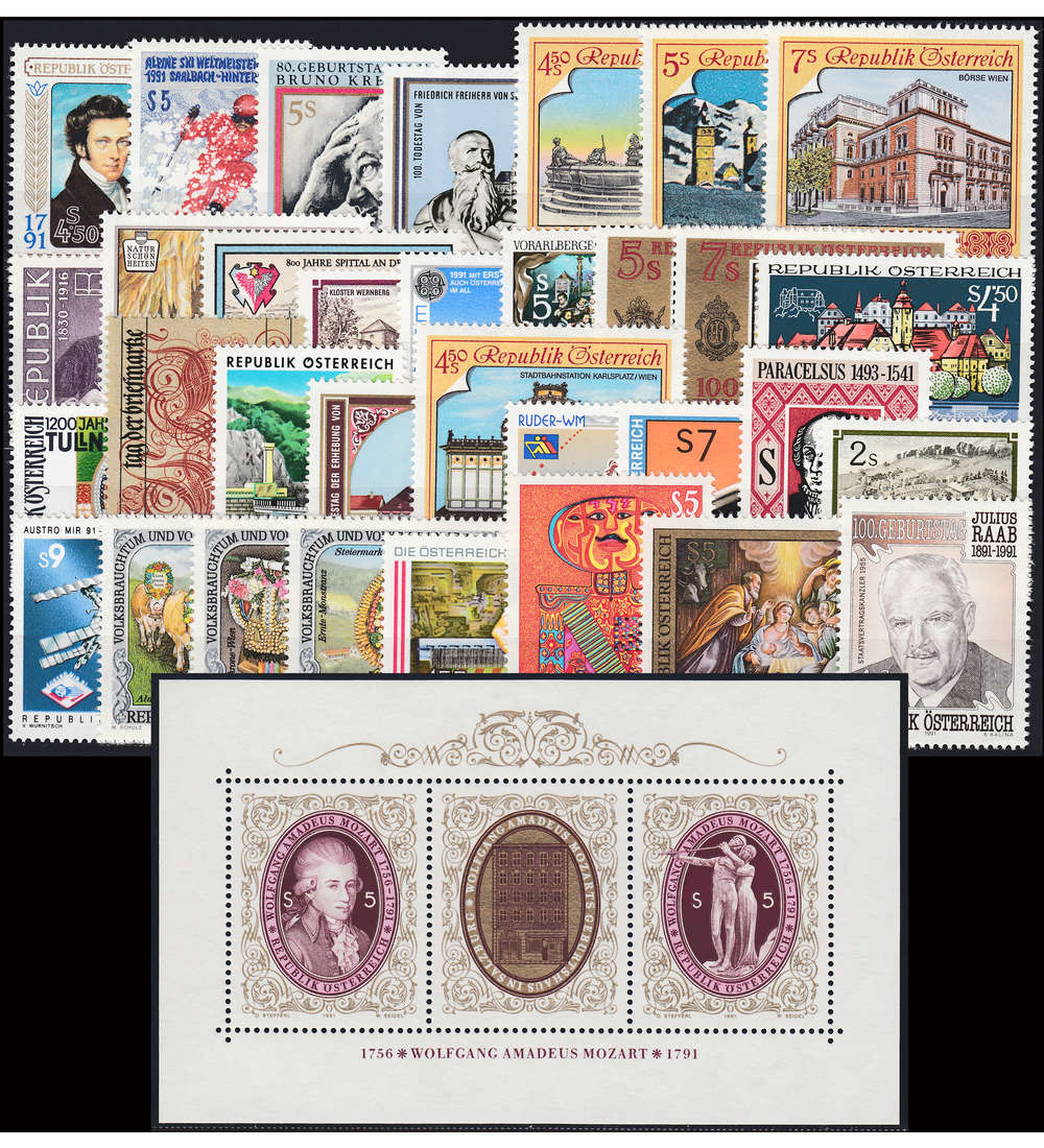 �sterreich 1991 postfrisch ** Nr. 2013-2047 Block 10