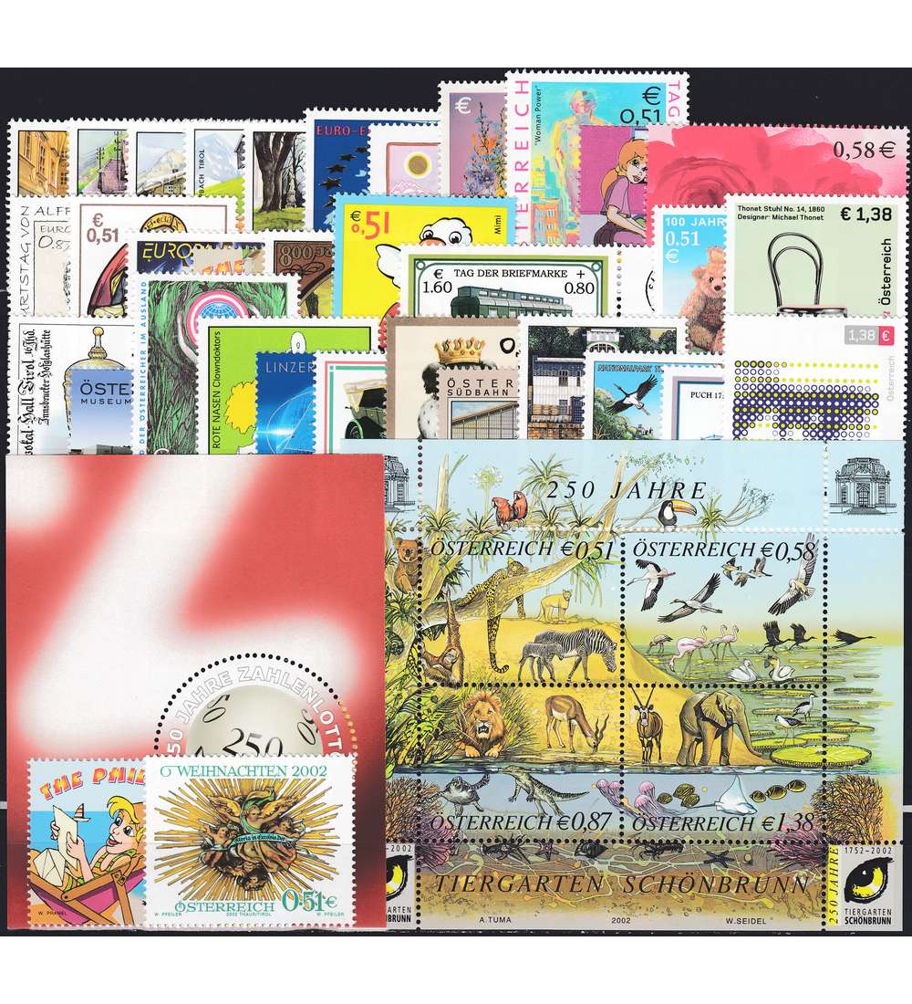 �sterreich Jahrgang 2002 postfrisch ** Nr. 2363-2401 Block 16-17
