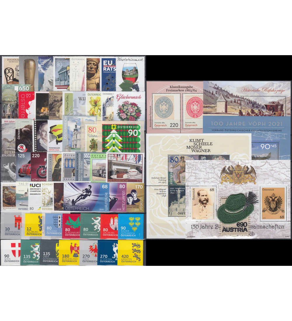 �sterreich 2018 postfrisch ** Nr. 3374-3442 Block 98-102